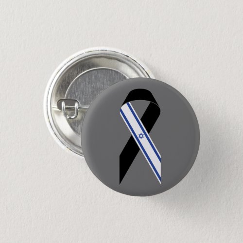 Israel flag black ribbon grey button