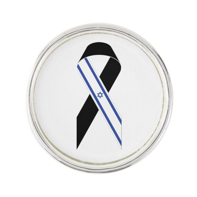 Israel flag black ribbon lapel pin (Front)