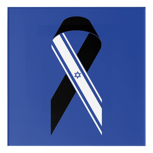 Israel flag black ribbon memorial blue acrylic print (Front)