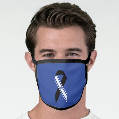 Israel flag black ribbon memorial blue face mask