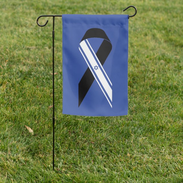 Israel flag black ribbon memorial blue garden flag (In SItu)