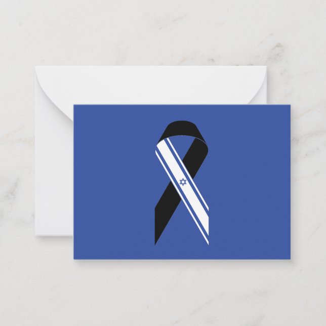 Israel flag black ribbon memorial blue Hanukkah Note Card (Front)