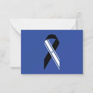 Israel flag black ribbon memorial blue Hanukkah Note Card