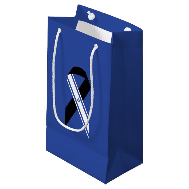 Israel flag black ribbon memorial blue Hanukkah Small Gift Bag (Front Angled)