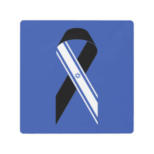 Israel flag black ribbon memorial blue metal print