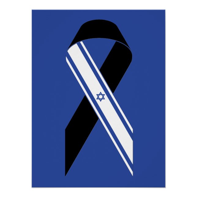 Israel flag black ribbon memorial blue poster (Front)