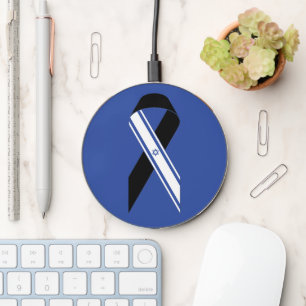 Israel flag black ribbon memorial blue wireless charger