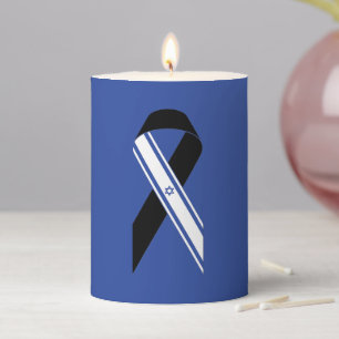 Israel flag black ribbon memorial Hanukkah blue Pillar Candle