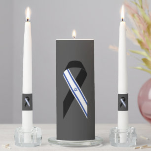 Israel flag black ribbon memorial Hanukkah grey Unity Candle Set