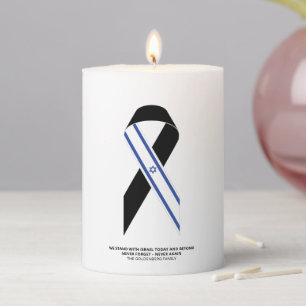 Israel flag black ribbon memorial personalized pillar candle