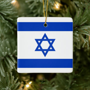 Israel flag blue and white modern patriotic ceramic ornament