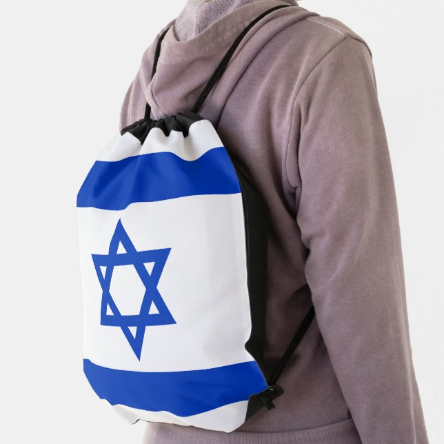 Israel flag blue and white modern patriotic drawstring bag (Insitu)