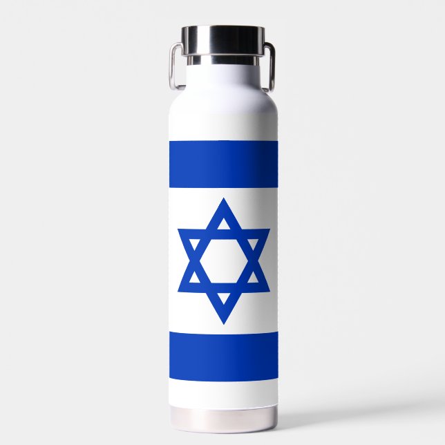 Israel flag blue and white modern patriotic water bottle (Front)
