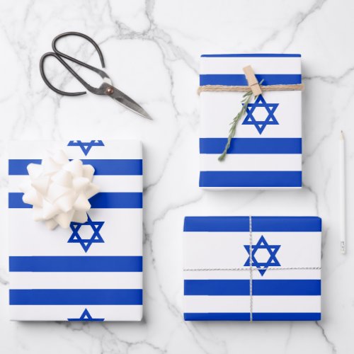 Israel flag blue and white Star of David pattern Wrapping Paper Sheets
