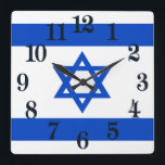 Israel flag blue Star of David Square Wall Clock<br><div class="desc">Israel Israeli flag The blue stripes are intended to symbolize the stripes on a tallit, the traditional Jewish prayer shawl. The portrayal of a Star of David on the flag of the State of Israel is a widely acknowledged symbol of the Jewish people and of Judaism. #israel #bluestar #starofdavid #judaism...</div>