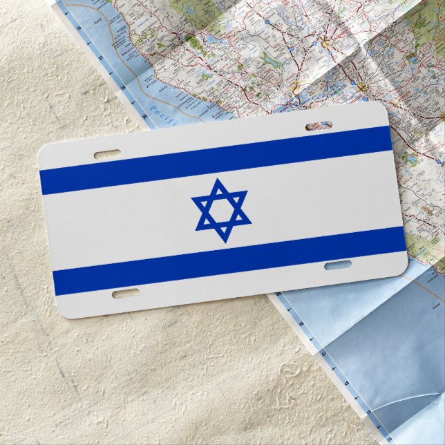 Israel flag blue white modern pattern patriotic license plate (In Situ)