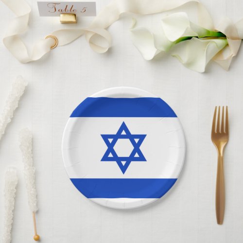 Israel flag blue white modern pattern patriotic paper plates