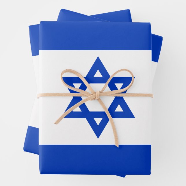 Israel flag blue white modern pattern patriotic wrapping paper sheets (In situ)