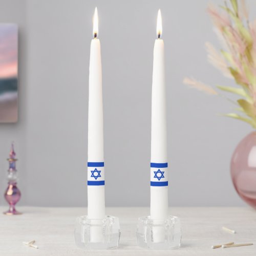 Israel flag blue white Pair of Taper Candles