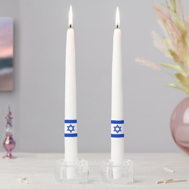 Israel flag blue white Pair of Taper Candles (In Situ)