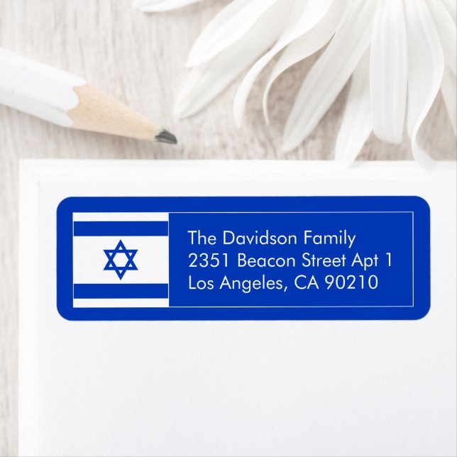 Israel flag blue white star of David address Label (Insitu)