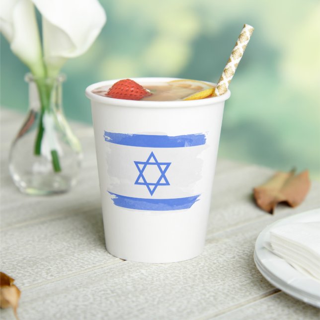 Israel flag brush stroke, national flag paper cups (Insitu)