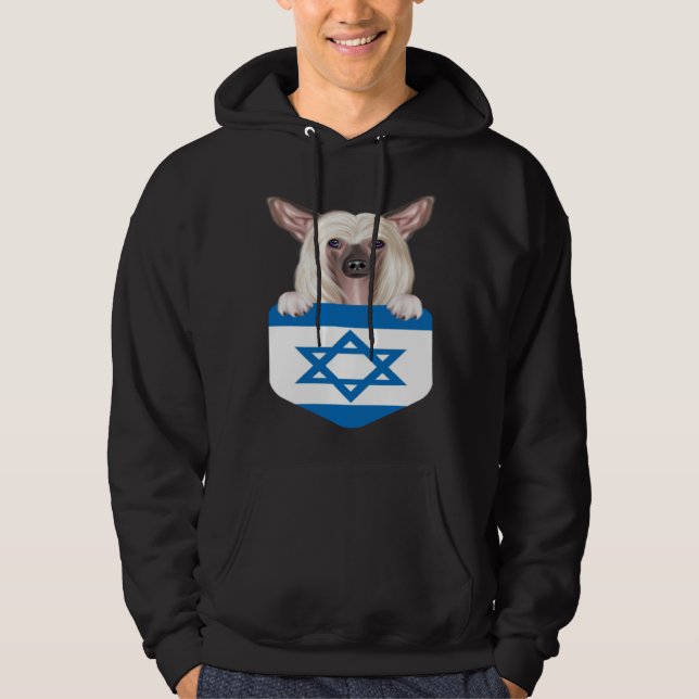 Israel Flag Chinese Crested Dog In Pocket Hoodie (Front)