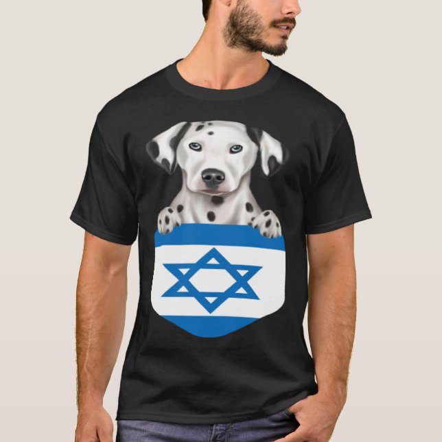 Israel Flag Dalmatian Dog In Pocket T-Shirt (Front)