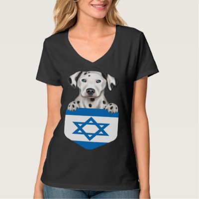 Israel Flag Dalmatian Dog In Pocket T-Shirt