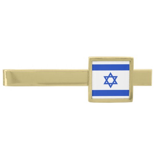 Israel Flag Gold Finish Tie Bar