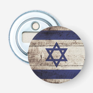 Israel Flag on Old Wood Grain Bottle Opener