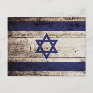 Israel Flag on Old Wood Grain Postcard