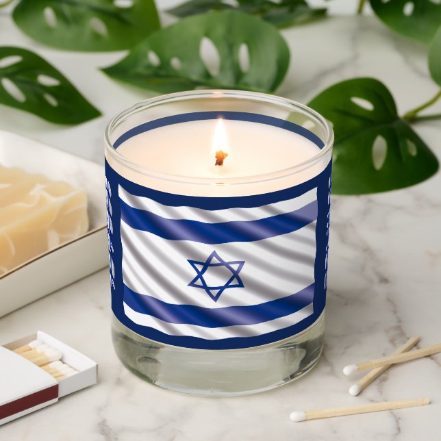Israel Flag Patriotic Blue White Typography Scented Candle (Lit)