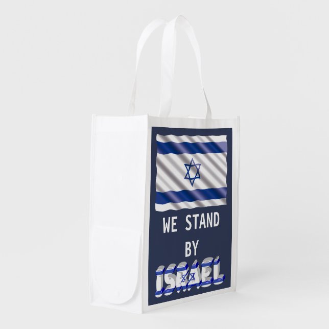 Israel Flag Patriotic We Stand By Israel Grocery Bag (Front Side)