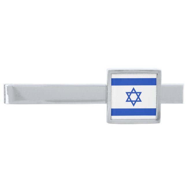 Israel Flag Silver Finish Tie Bar (Front)