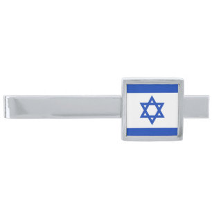 Israel flag silver finish tie bar