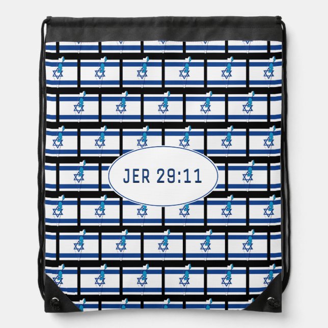 ISRAEL FLAG | Star of David | JEREMIAH 29:11 Drawstring Bag (Front)