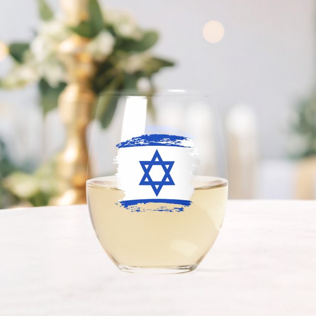 Israel flag stemless wine glass (Insitu (Wedding))