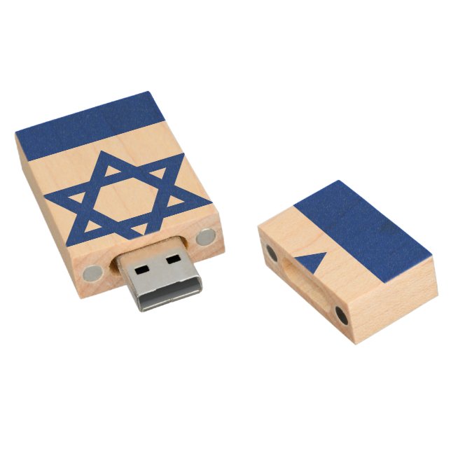 Israel flag wood flash drive (Angled)