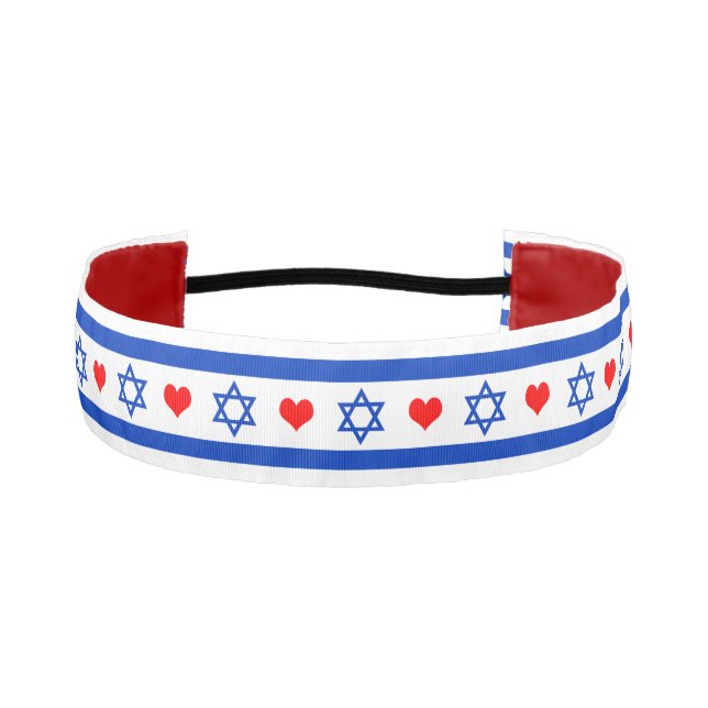 Israel headband, Israeli Flag with Red Heart Athletic Headband (Front)