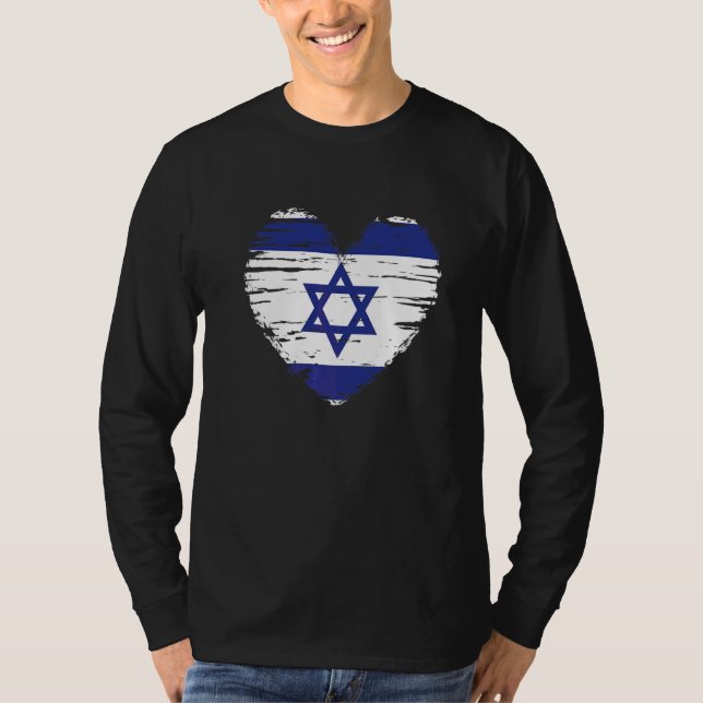 Israel Heart Israeli Flag Israeli Pride T-Shirt (Front)