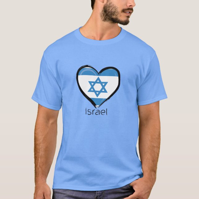 Israel Hebrew heart Love Flag Men T-Shirt (Front)