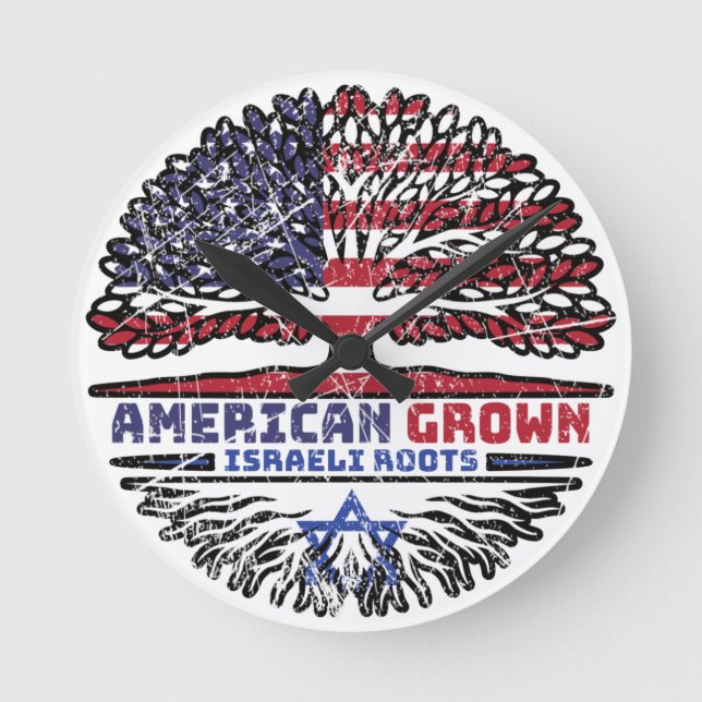 Israel Israeli US American USA United States Tree Round Clock (Front)