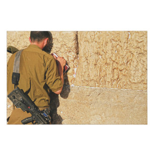 Israel Jerusalem Kotel soldier praying Faux Canvas Print