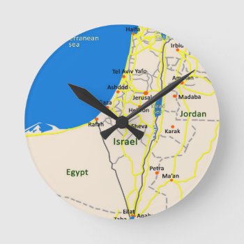 Israel Map.jpg Round Clock by Efratul at Zazzle