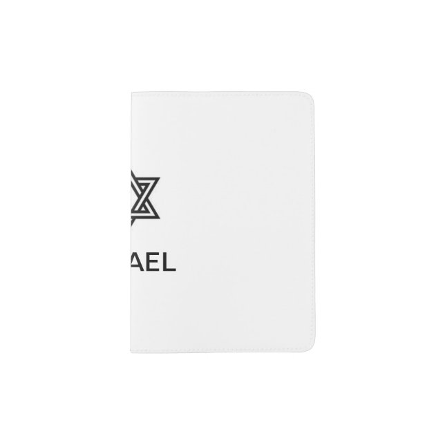 ISRAEL PASSPORT HOLDER. BLACK STAR ON WHITE HOLDER (Front)