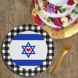 Israel Plate, Heart, buffalo plaid & Israel Flag Paper Plates
