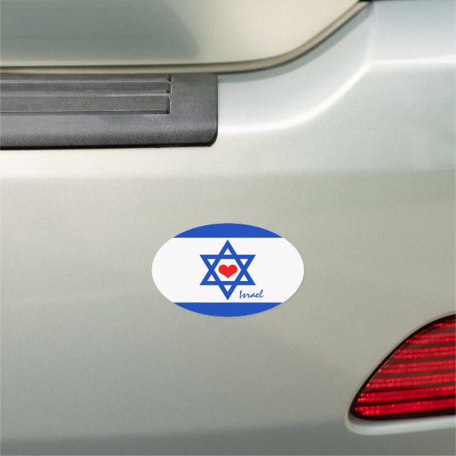 Israel, Red Heart bumper sticker & Israeli Flag Car Magnet (In Situ)
