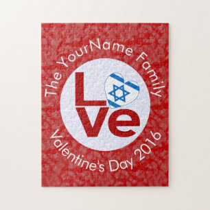 Israel Red LOVE Flag Personalized  Jigsaw Puzzle