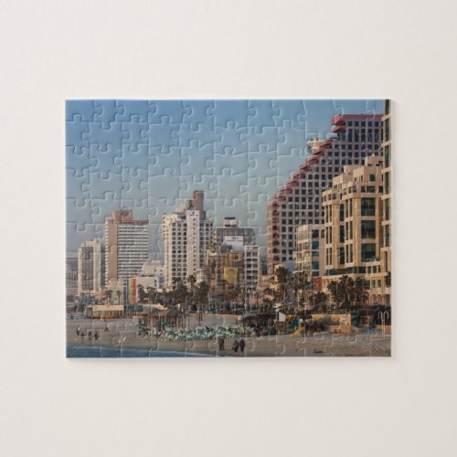 Israel Tel Aviv beachfront hotels dusk Jigsaw Puzzle